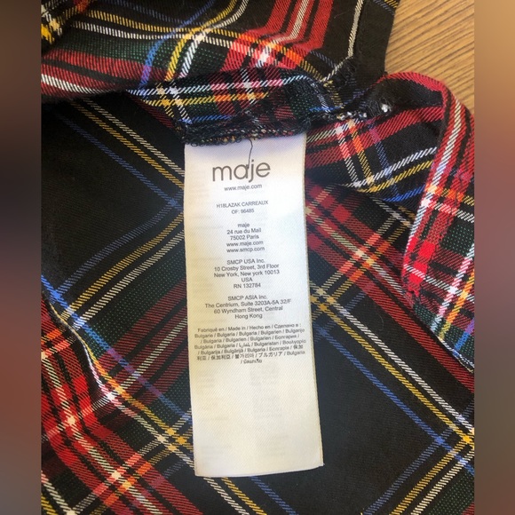 MAJE LAZAK DECONSTRUCTED ASYMMETRICAL PLAID ATTACHED TANK TOP EXPOSED SHOULDER - Picture 13 of 16